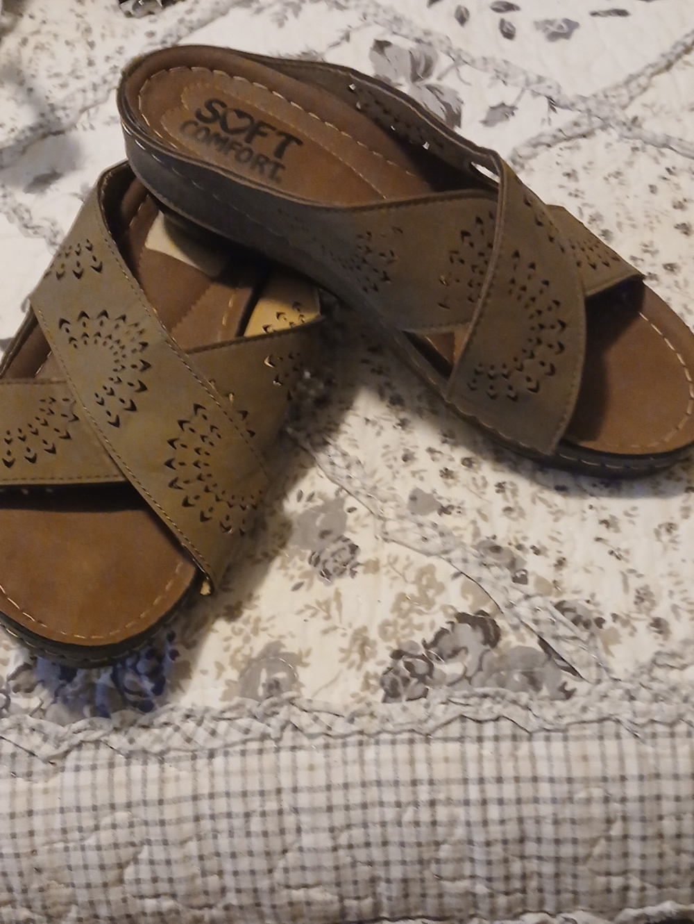 Women's Brown Laser-Cut Slide Mules
